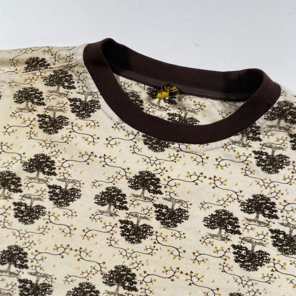 Raw Blue Mens 2XL All Over Tree Print Ringer T-Shirt Brown Cream Nature Graphic